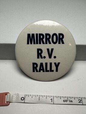 Vintage Mirror R.V. Rally Pinback Button Alberta Camping RV Memorabilia